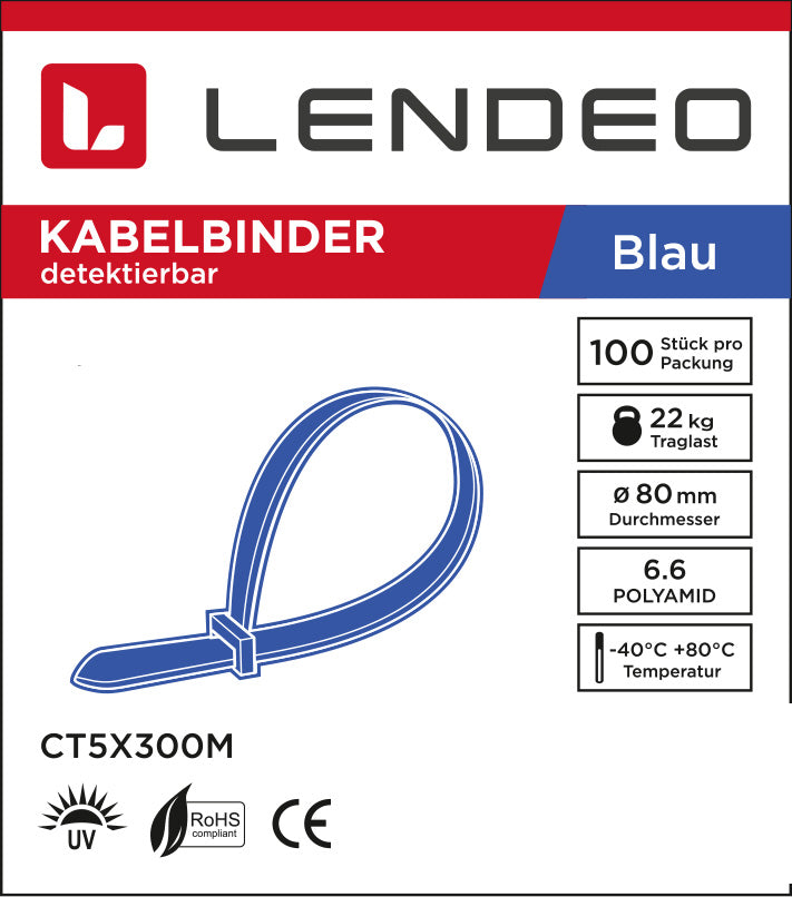 Lendeo Kabelbinder detektierbar blau verschiedene Größen 100 Stk. Polyamid UV-bestädnig