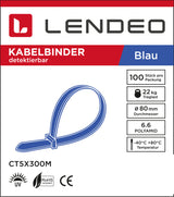 Lendeo Kabelbinder detektierbar blau verschiedene Größen 100 Stk. Polyamid UV-bestädnig